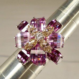 New Purple, Pink Cubic Zirconias Silver DESIGNER Vintage Ring